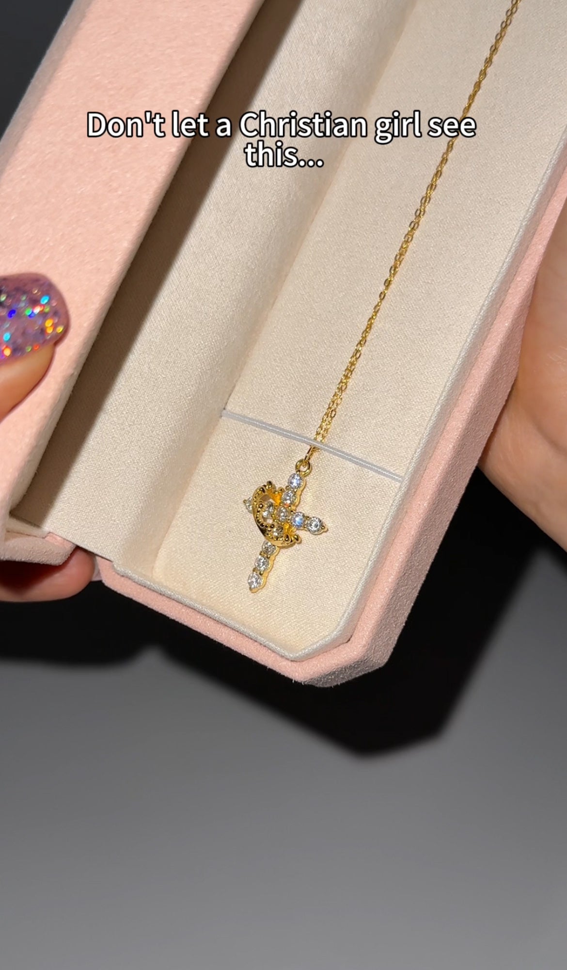 Sterling silver full diamond crown cross necklace | Fashionable, simple and classic temperament