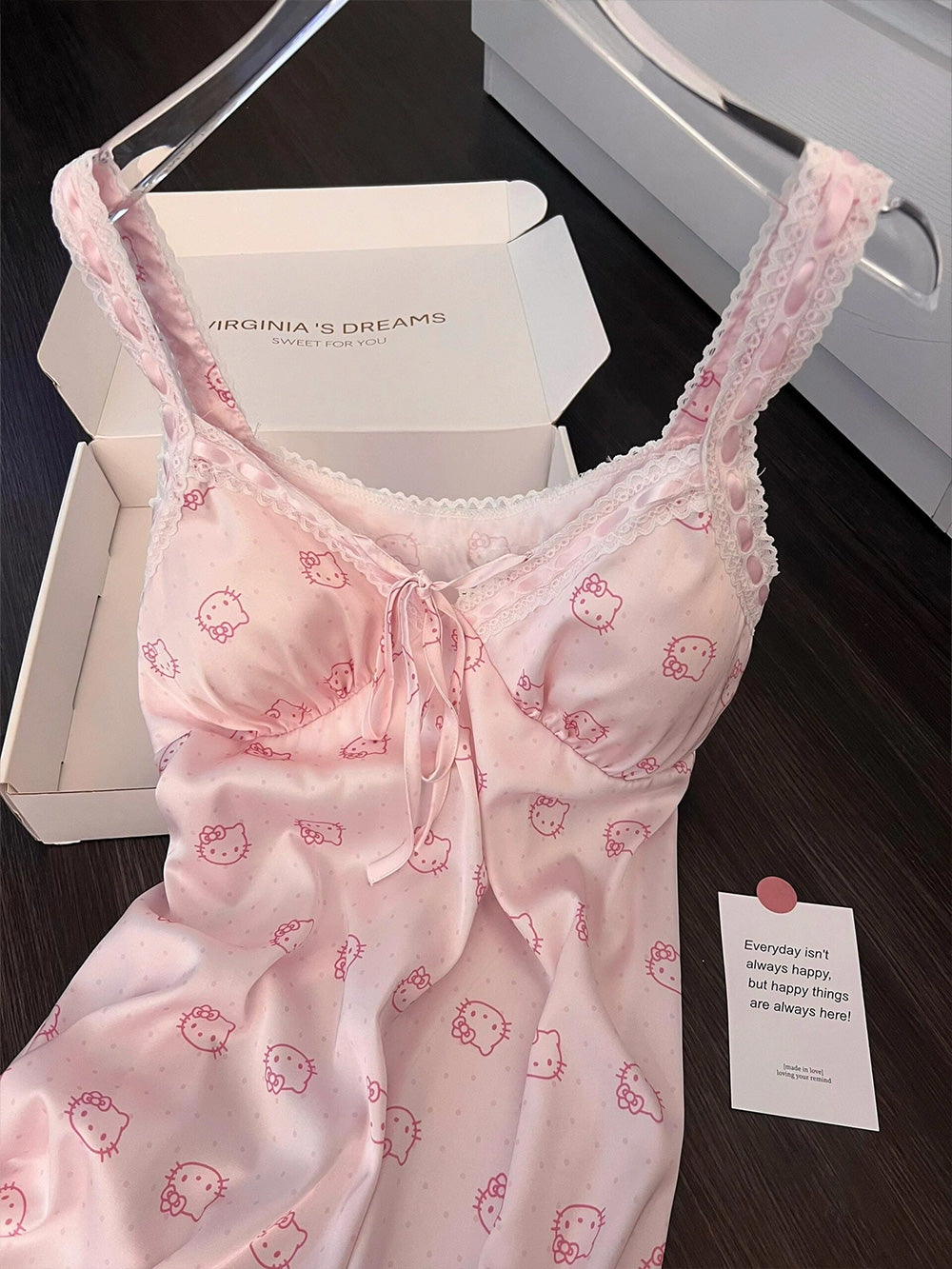 Hello Kitty Printed Ice Silk Pajamas | Nightgown with padded straps