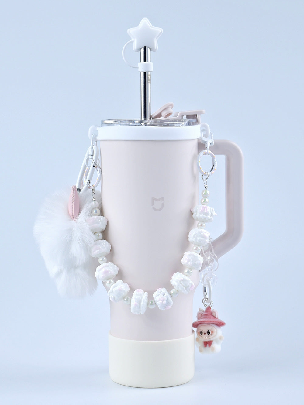 Stanley thermos DIY accessories: straw hat, hand strap, flower cup chain, pom pom (cup not included)