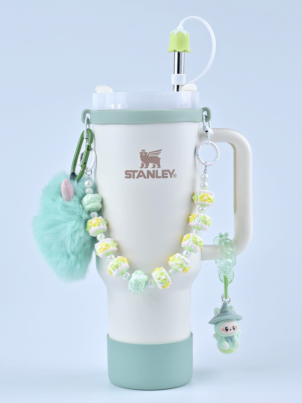 Stanley thermos DIY accessories: straw hat, hand strap, flower cup chain, pom pom (cup not included)