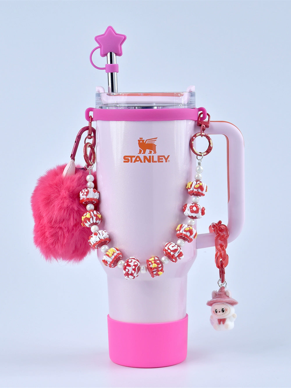 Stanley thermos DIY accessories: straw hat, hand strap, flower cup chain, pom pom (cup not included)