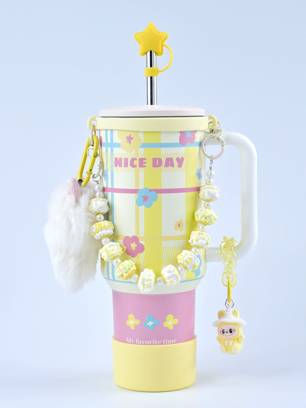 Stanley thermos DIY accessories: straw hat, hand strap, flower cup chain, pom pom (cup not included)