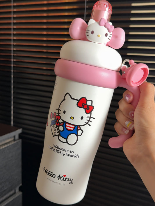 Hello Kitty thermos | Cute coffee and water bottle with a straw 960ml