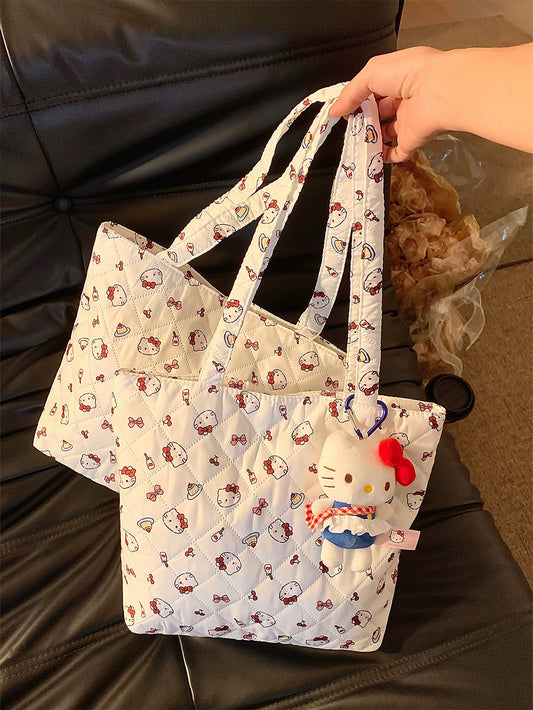 Cute padded bag Hello Kitty tote bag Large-capacity shoulder bag