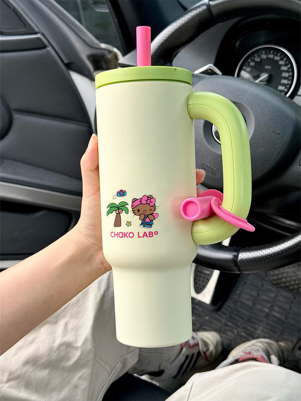 Big Straw Thermos |Car Ice Cup|Ceramic liner (does not include Hello Kitty stickers or accessories)