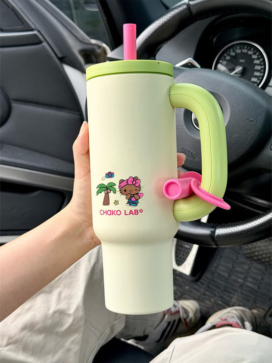 Big Straw Thermos |Car Ice Cup|Ceramic liner (does not include Hello Kitty stickers or accessories)