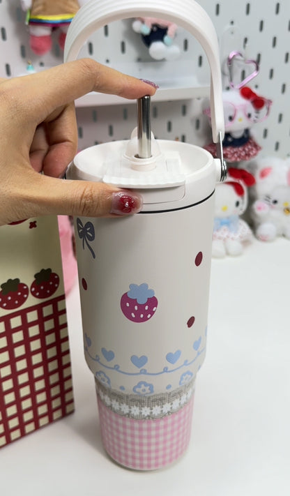 In-Car Insulated Cup 900 ml Tumbler with Handle , Stainless Steel Insulated Cup with Lid Gym Water Bottle Cupholder Friendly Women Travel Mug