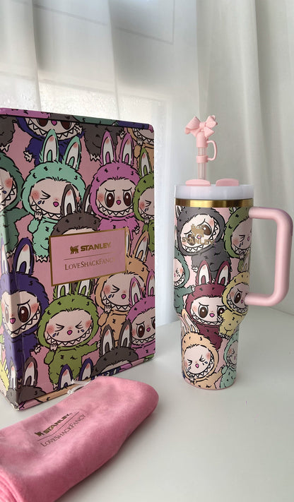 Labubu 1180ml Tumbler Cup | Leakproof Insulated Water Bottle with Cute Art | Gift for Anime Fans & Stanley Lovers | Kawaii Labubu Bottle