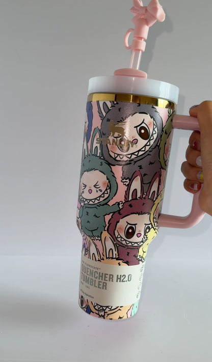 Labubu 1180ml Tumbler Cup | Leakproof Insulated Water Bottle with Cute Art | Gift for Anime Fans & Stanley Lovers | Kawaii Labubu Bottle