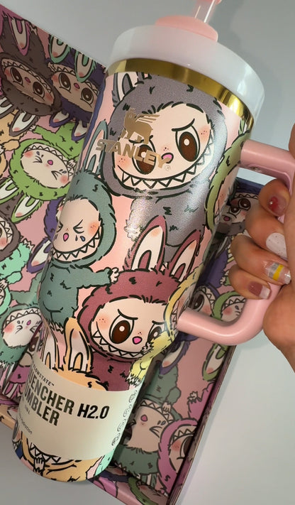 Labubu 1180ml Tumbler Cup | Leakproof Insulated Water Bottle with Cute Art | Gift for Anime Fans & Stanley Lovers | Kawaii Labubu Bottle