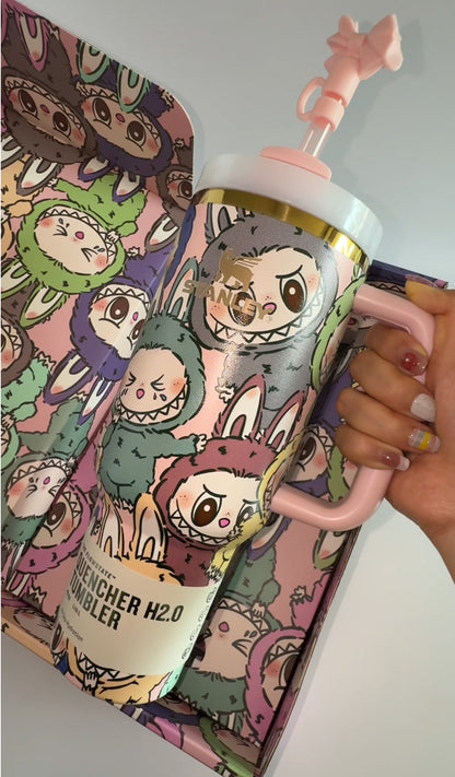 Labubu 1180ml Tumbler Cup | Leakproof Insulated Water Bottle with Cute Art | Gift for Anime Fans & Stanley Lovers | Kawaii Labubu Bottle