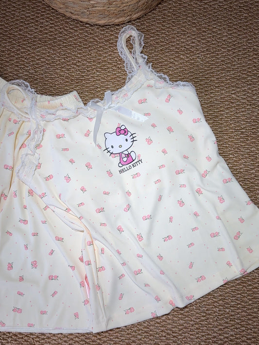 Hellokitty suspender pajamas | Summer pure cotton sleeveless home clothes with bra pads