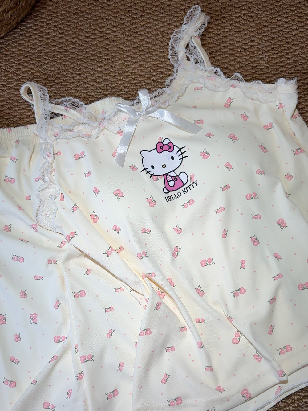 Hellokitty suspender pajamas | Summer pure cotton sleeveless home clothes with bra pads