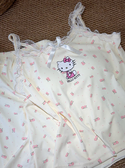 Hellokitty suspender pajamas | Summer pure cotton sleeveless home clothes with bra pads