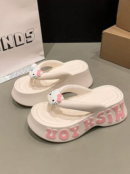 Hello Kitty platform flip-flops | Small height-enhancing EVA slippers | Non-slip beach shoes