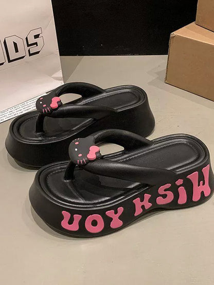 Hello Kitty platform flip-flops | Small height-enhancing EVA slippers | Non-slip beach shoes