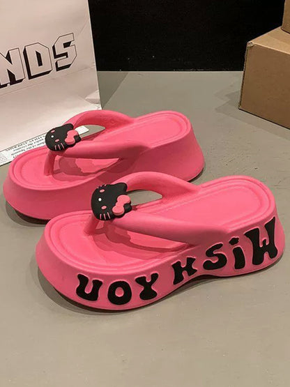 Hello Kitty platform flip-flops | Small height-enhancing EVA slippers | Non-slip beach shoes