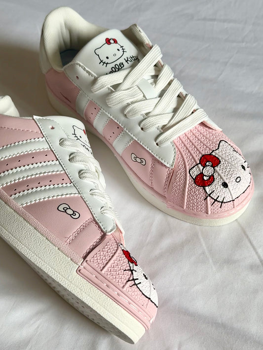 Women's cartoon white sneakers | Shell-toe flat-soled casual sneakers