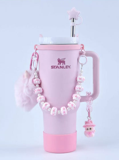 Stanley thermos DIY accessories: straw hat, hand strap, flower cup chain, pom pom (cup not included)