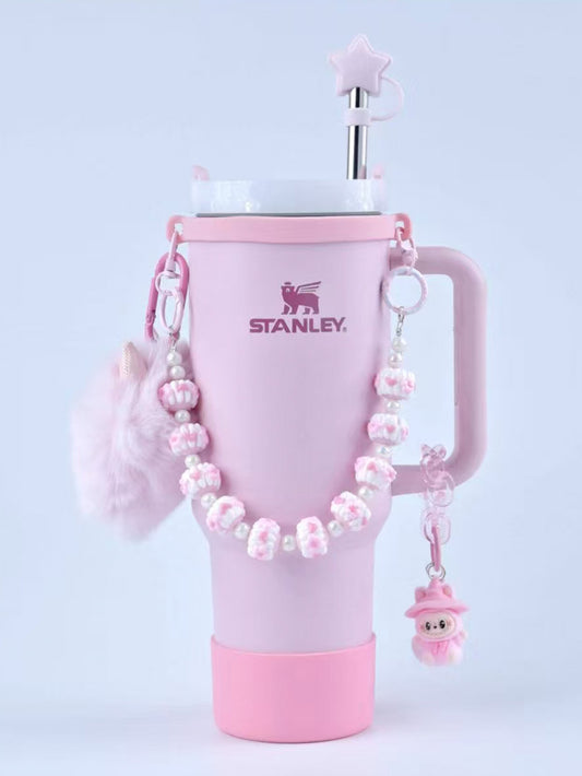 Stanley thermos DIY accessories: straw hat, hand strap, flower cup chain, pom pom (cup not included)