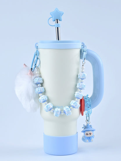 Stanley thermos DIY accessories: straw hat, hand strap, flower cup chain, pom pom (cup not included)