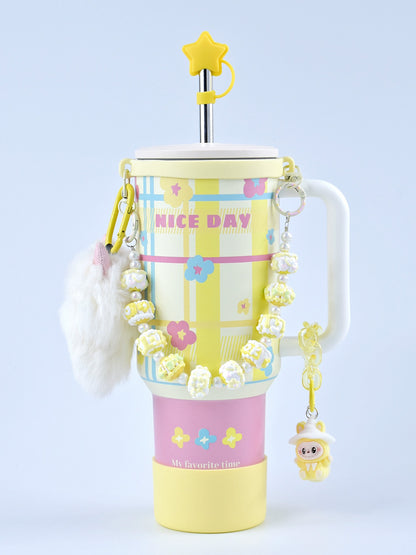 Stanley thermos DIY accessories: straw hat, hand strap, flower cup chain, pom pom (cup not included)