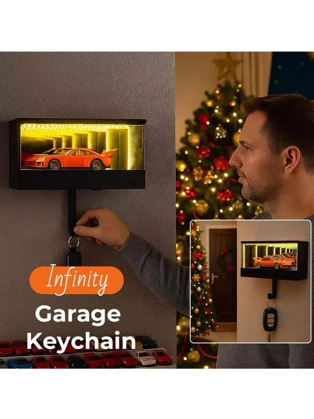 Keychain holder | Infinite depth mirror garage keychain holder |3D wall-mounted LED Decoration Display Box