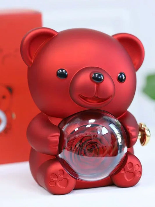 Valentine's Day confession jewelry box, high - value huggable bear, rose and ring gift set